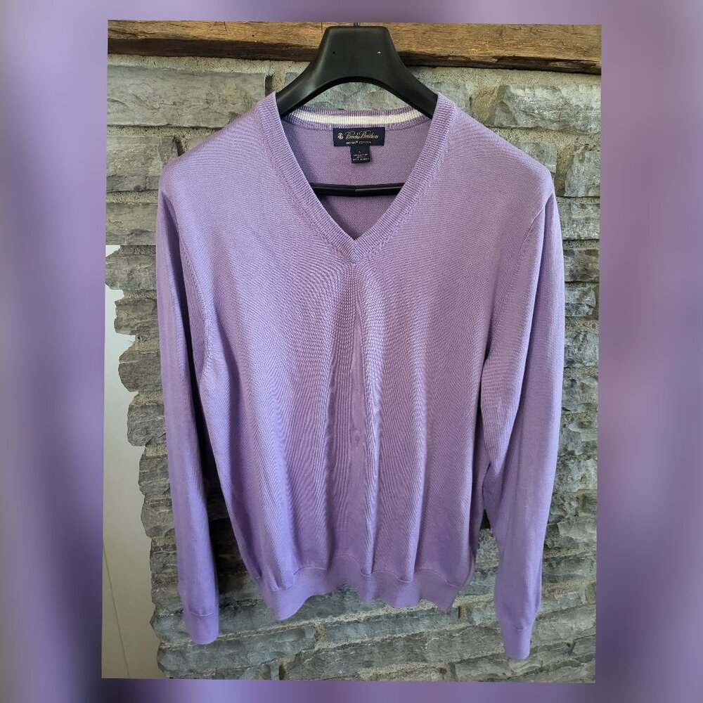 Brooks Brothers 100% Supima Cotton V Neck Sweater Purple Mens Large Preppy